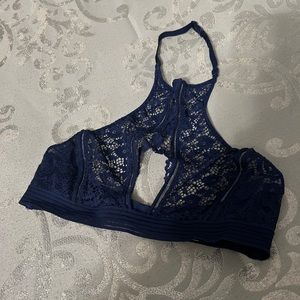Victoria’s Secret Navy Blue High Neck Key Hole Cutout Lace Bralette